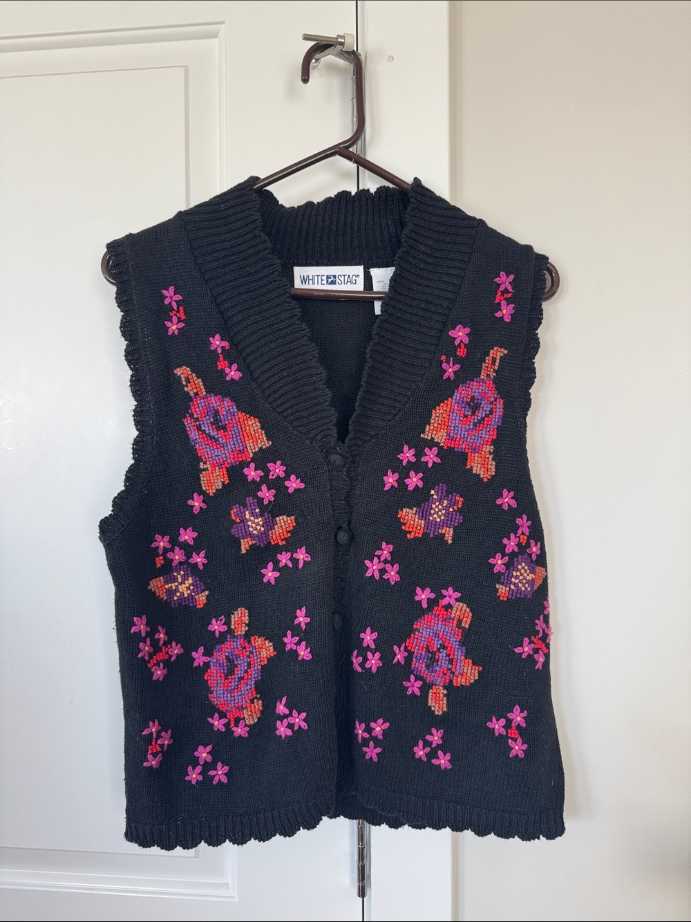 Black Knit Floral Vest